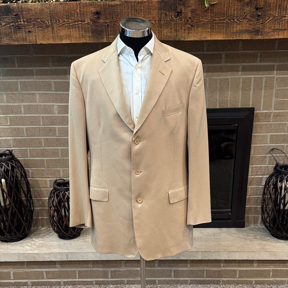 Polo Ralph Lauren 44 XL XLong tan 100% wool 3-button suit jacket EUC